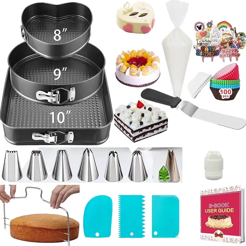 216 darabos süteménysütő készlet, Vivimall, 3 sütőtálca, szintező, cupcake formák, díszítő tasak 7 fejjel, tortaszeletelő,...