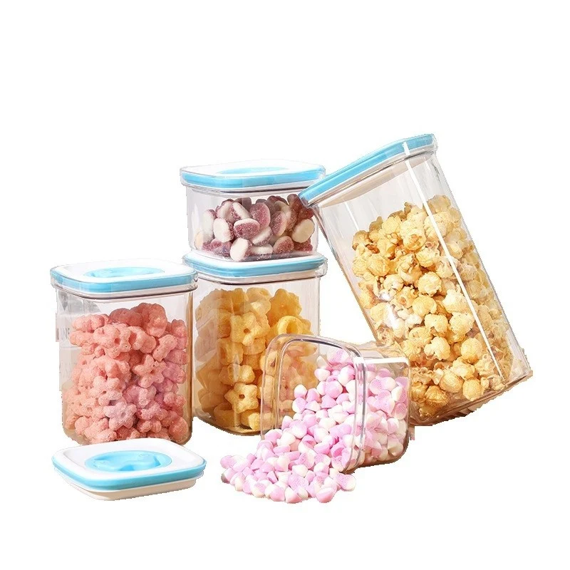 5 darabos konyhai tároló doboz készlet, Vivimall, 2 x 600ml, 2 x 1.3L, 1 x 2L, ABS+PET+szilikon, fehér/kék fedél, 23 x 10...
