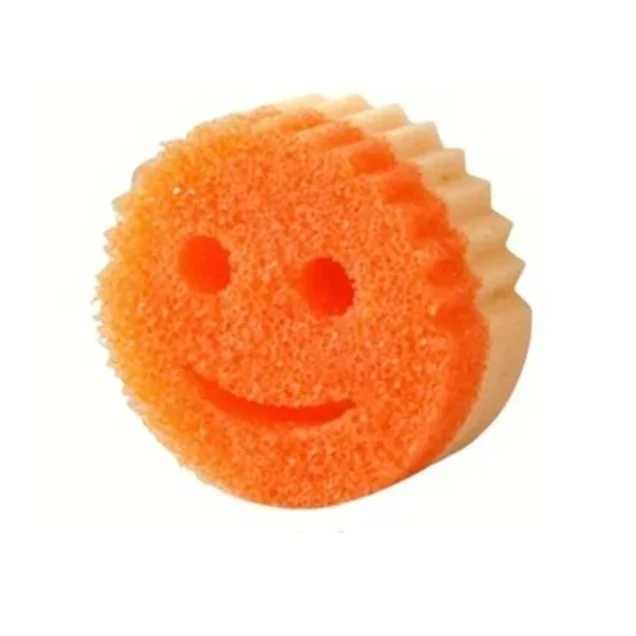Edényszivacs, Vivimall, Kerek, PU Szivacsból, Smiley Arc Modell, Kétoldalas, 10 x 4 cm, Narancs/Sárga