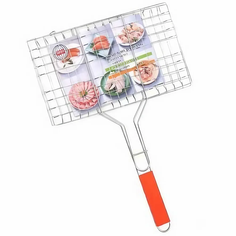 Grill halhoz és húshoz, Vivimall, hasznos felület 32x19 cm, rozsdamentes acél, fogantyúval, hordozható, ezüst