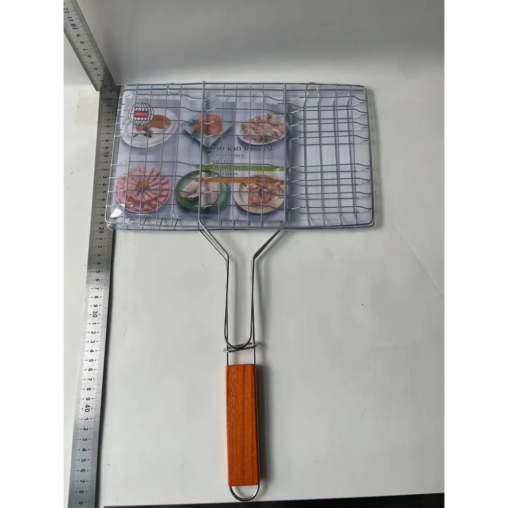 Grill halhoz és húshoz, Vivimall, hasznos felület 32x19 cm, rozsdamentes acél, fogantyúval, hordozható, ezüst