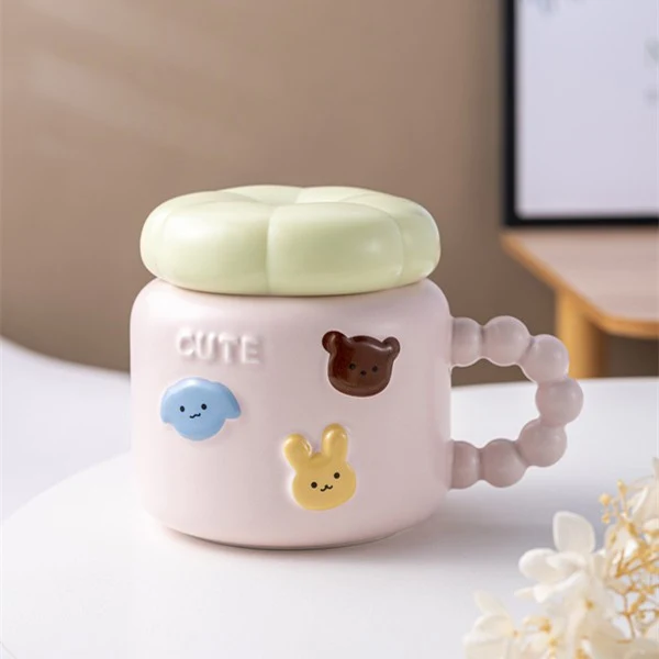 Gyerekbögre, Vivimall, porcelán, állatfigurás mintával, aranyos modell, fedeles bögre, kávés csésze, teás csésze, 400 ml,...