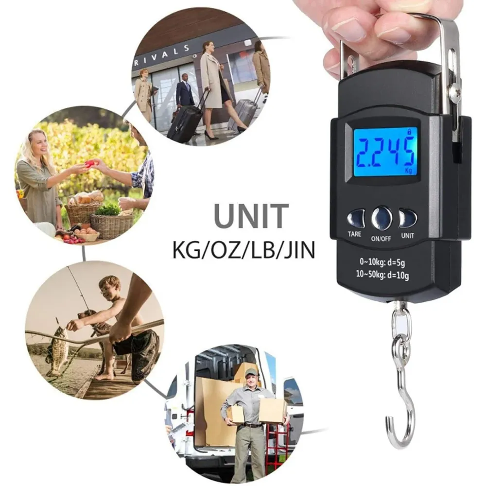 Hordozható digitális mérleg kampóval 50 kg fekete | FreshBox