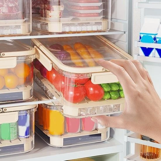 Hordozható tárolódoboz, Vivimall, jégrekesszel és lefolyóval, hűvösen tartó, uzsonnás doboz, 25x16,5x11,5 cm, krém/átlátszó