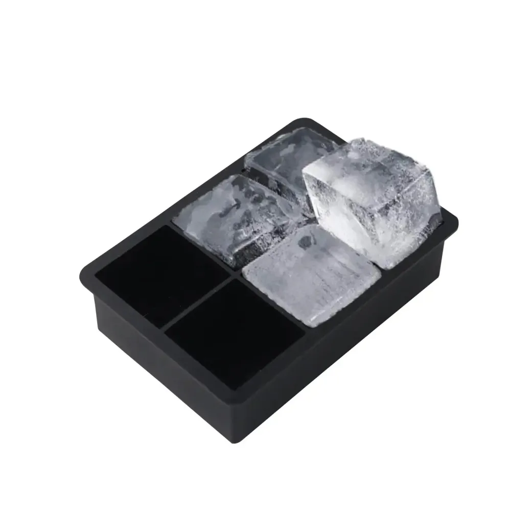 Jégkockatartó forma, Vivimall, 6 négyzet alakú forma fedővel, szilikon, 17 x 12 x 6 cm, fekete