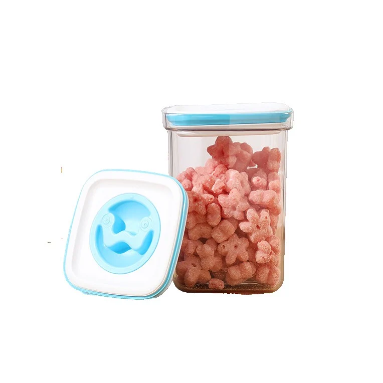 Konyhai tárolódoboz, Vivimall, 1.3L, ABS+PET+szilikon, fehér/kék fedél, 11.5 x 15 x 8 cm, átlátszó
