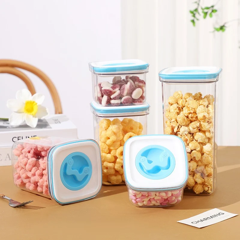 Konyhai tárolódoboz, Vivimall, 1.3L, ABS+PET+szilikon, fehér/kék fedél, 11.5 x 15 x 8 cm, átlátszó