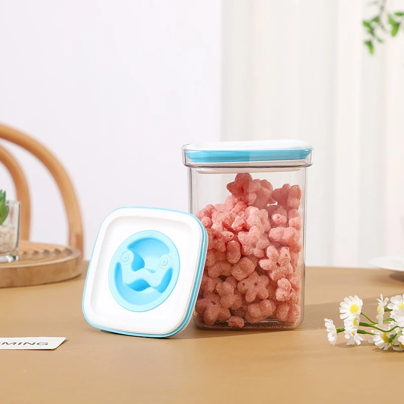 Konyhai tárolódoboz, Vivimall, 1.3L, ABS+PET+szilikon, fehér/kék fedél, 11.5 x 15 x 8 cm, átlátszó