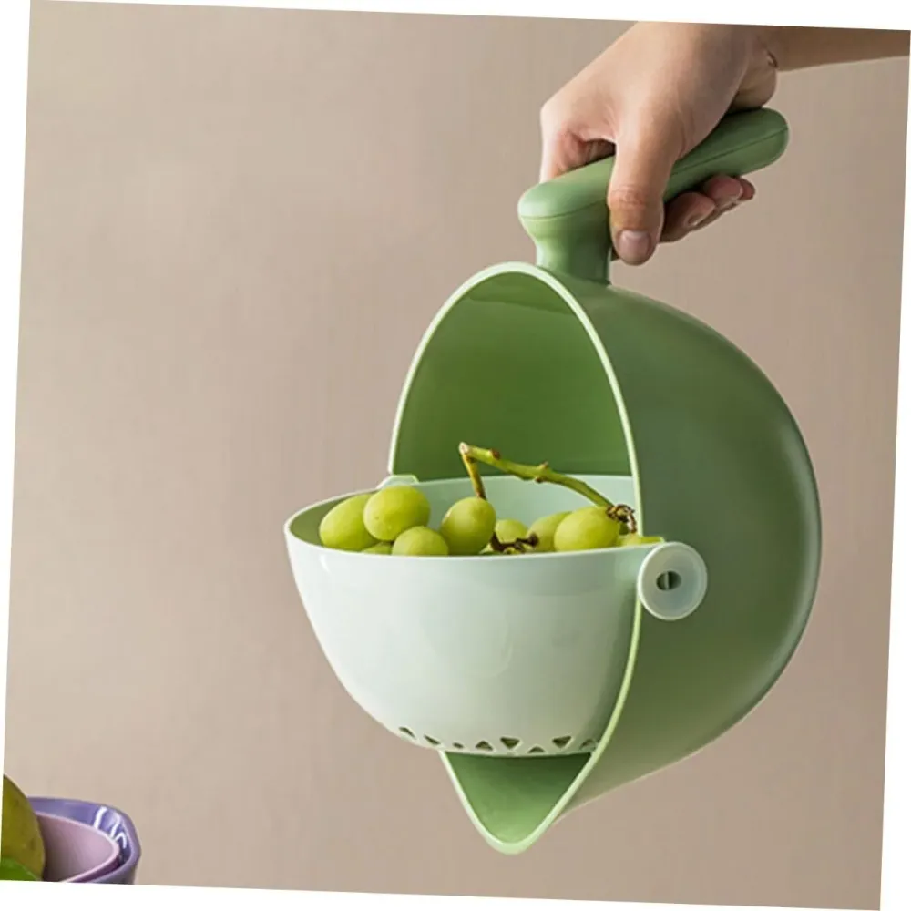 Kétrétegű Tál, Vivimall, Gyümölcsök és Zöldségek Számára, Vízleeresztő Kosárral, 2L, ABS+PP, 29.9 x 22.5 x 11.8 cm, Zöld-F...
