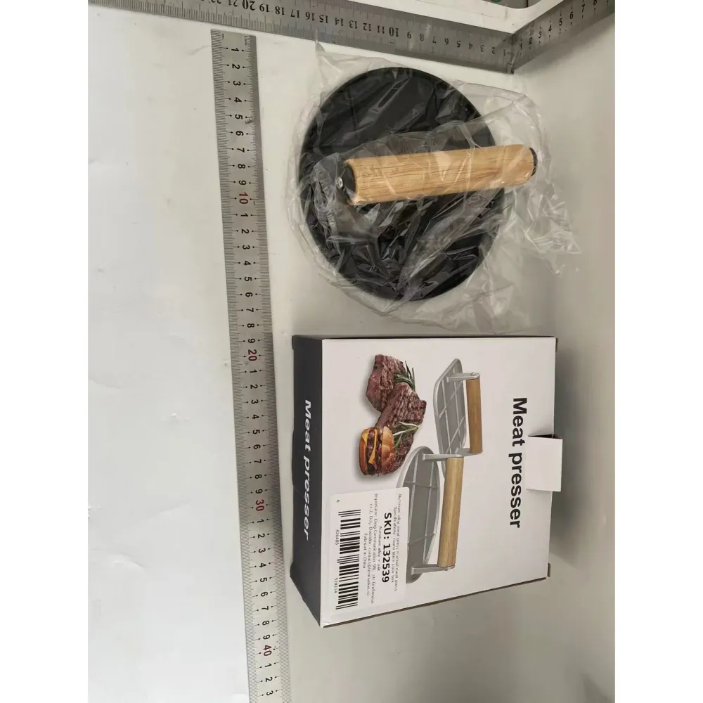 Kézi húspress, Vivimall, Alumíniumötvözet, Fa fogantyú, Hamburgerprés, Könnyen tisztítható és használható, Kerek, 16x16x6...