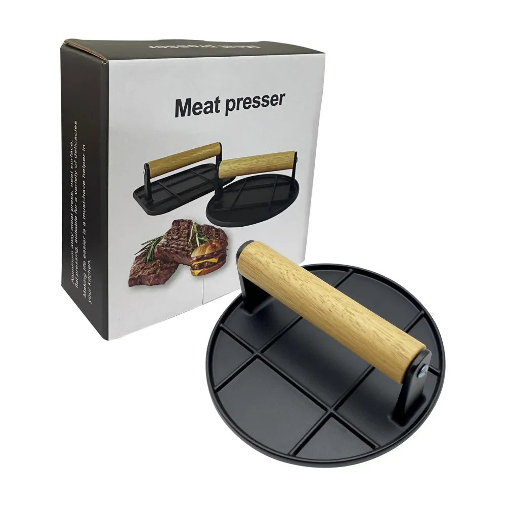 Kézi húspress, Vivimall, Alumíniumötvözet, Fa fogantyú, Hamburgerprés, Könnyen tisztítható és használható, Kerek, 16x16x6...