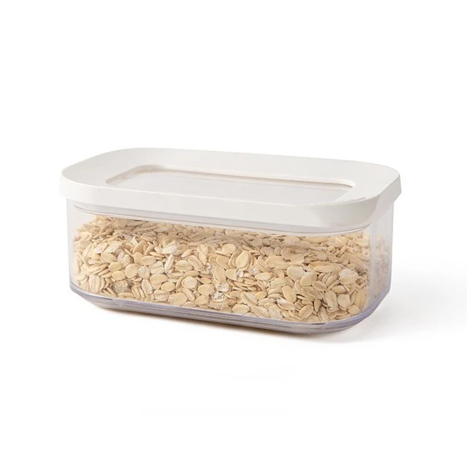 Élelmiszertároló doboz, Vivimall, 450 ml, fehér fedél, ABS+szilikon, 14,5 x 9 x 6 cm, átlátszó