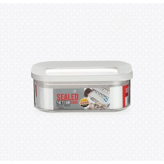 Élelmiszertároló doboz, Vivimall, 450 ml, fehér fedél, ABS+szilikon, 14,5 x 9 x 6 cm, átlátszó