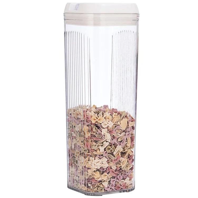 Élelmiszertároló doboz, Vivimall, tárolódoboz, 3.7L, 12.5x12.5x36.5 cm, gabonatároló edények konyhába, átlátszó, fehér fed...