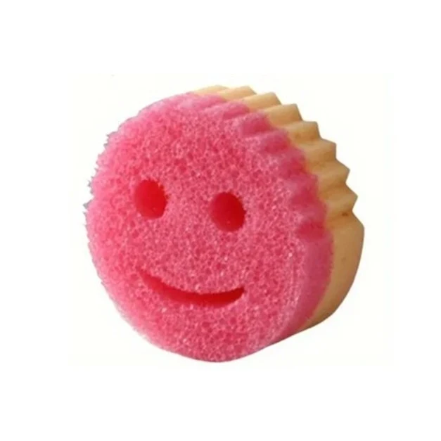Mosogatószivacs, Vivimall, Kerek, PU Szivacs, Smiley Arc Minta, Kétoldalas, 10 x 4 cm, Rózsaszín/Sárga