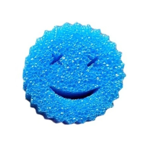 Mosogatószivacs, Vivimall, Kerek, PU Szivacs, Smiley Arc Minta, Kétoldalas, 10 x 4 cm, Kék/Sárga