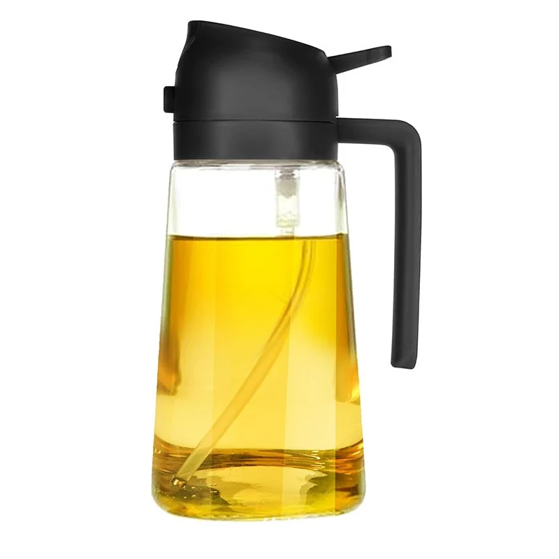 Olajtartó, Vivimall, 2 az 1-ben, Permetező/öntő funkció, Üveg, 470 ml, Szivárgásmentes, Fekete