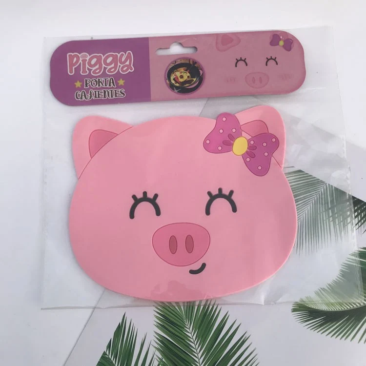 Poháralátét, Vivimall, Malacka Medve Mintás, PVC, 15,5x15,5 cm, Hőálló, Rózsaszín