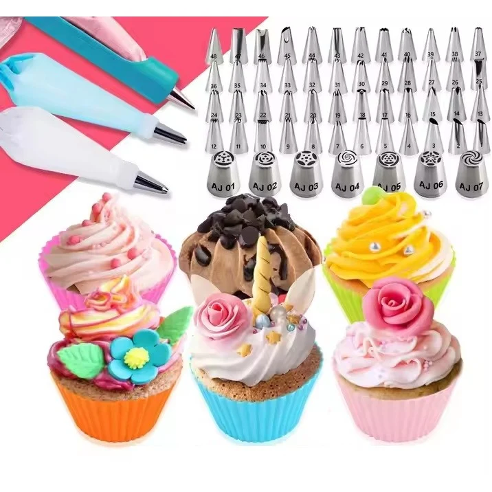 92 részes tortadíszítő készlet, Vivimall, műanyag és rozsdamentes acél, muffin formák, többszínű