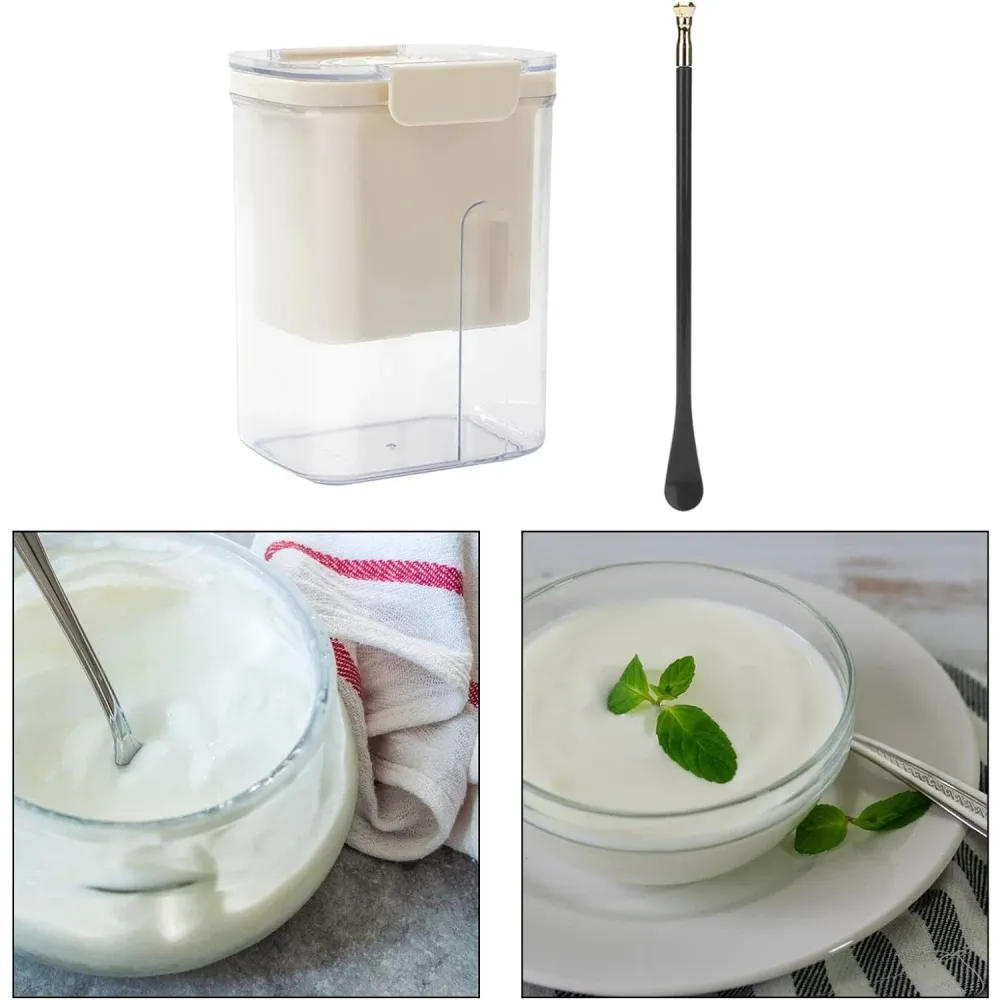 Sajtprés készlet, Vivimall, Joghurt szűrő, Görög joghurt szűrő, Tejszűrő, 18x9.7x13 cm, Zöld kanál 20x1.6 cm, Fehér