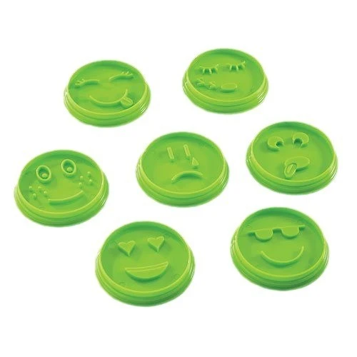 7 db süteményforma készlet, Vivimall, mosolygós hangulatjel modell, különböző kifejezések, 7,7 x 1,5 cm, PP-ből, zöld