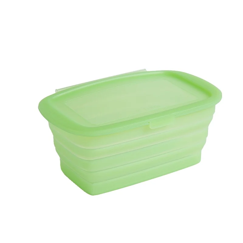 Szilikon ételtartó doboz, Vivimall, Összecsukható, 1L, 18.8 x 8 x 11.5 cm, Extrém hőálló, Zöld