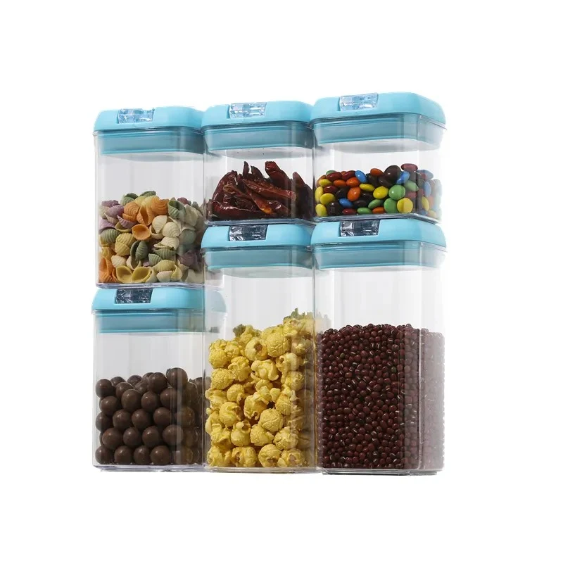 Vivimall 6 db-os élelmiszer-tároló doboz készlet, 2 x 500ml, 2 x 800ml, 2 x 1200ml, kék fedéllel, PP+PET, légmentesen záró...