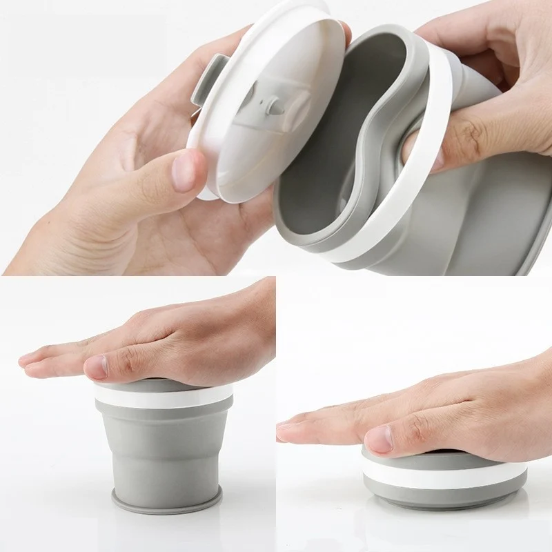 Vivimall összecsukható szilikon pohár, utazáshoz, 350 ml, szívószállal, 9 x 9.2 cm, szürke