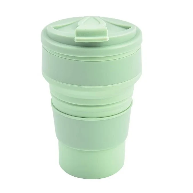 Vivimall összecsukható szilikon pohár, utazáshoz, kempingezéshez, 500 ml, zöld