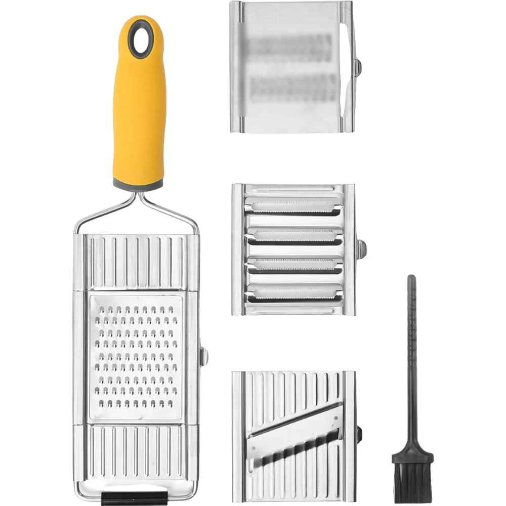 Vivimall többfunkciós reszelő, rozsdamentes acél, 4 féle penge, könnyen kezelhető, ergonomikus ABS fogantyú, 33 x 8.6 cm,...