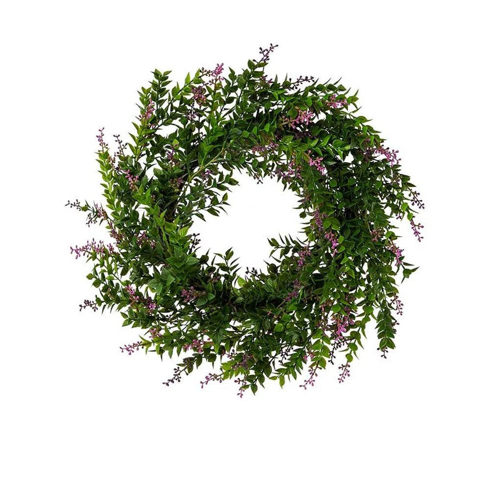 BUXUS mű puszpáng koszorú rózsaszín virágokkal Ø 61 cm