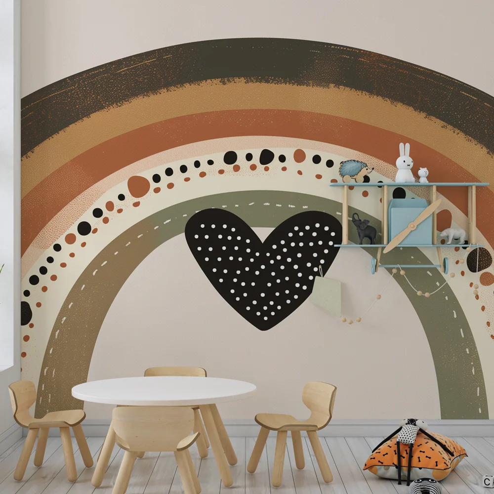 Nursery room wallpaper | Bohemian rainbow earth tones graphic heart