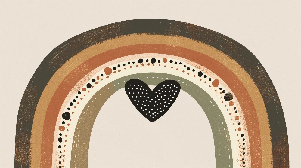 Nursery room wallpaper | Bohemian rainbow earth tones graphic heart