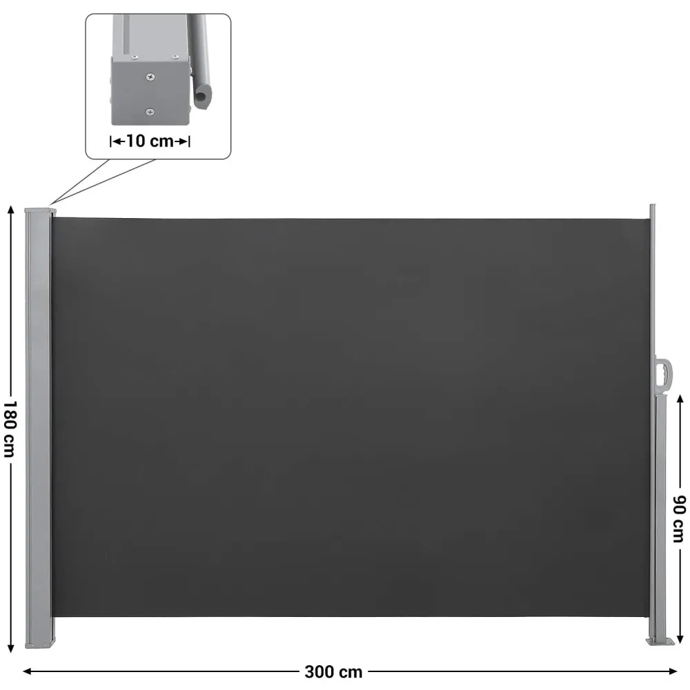 Oldalsó napellenző, kihúzható kültéri napellenző, 180x300 cm (Ma x M), füstszürke