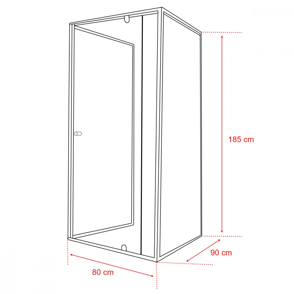 Flexi falsíkra szerelhető aszimmetrikus zuhanykabin 80x90 cm zuhanytálca nélkül