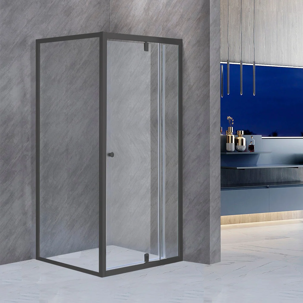 Flexi sarokba szerelhető aszimmetrikus zuhanykabin 80x90 cm zuhanytálca nélkül fekete