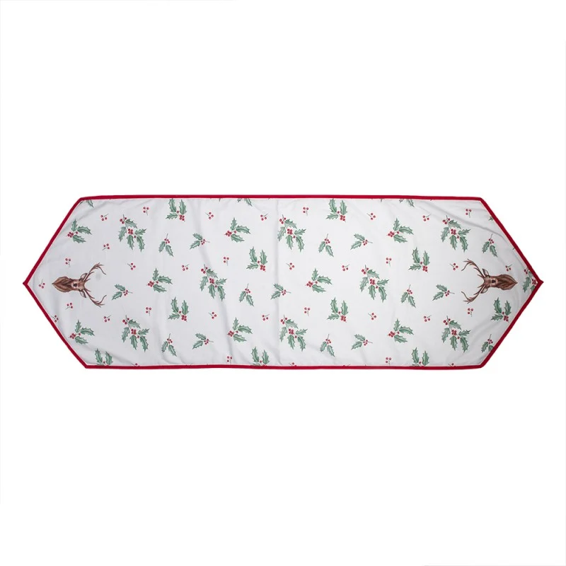 Karácsonyi pamut szarvasos, magyal mintás asztali futó, 50x160 cm Holly Christmas