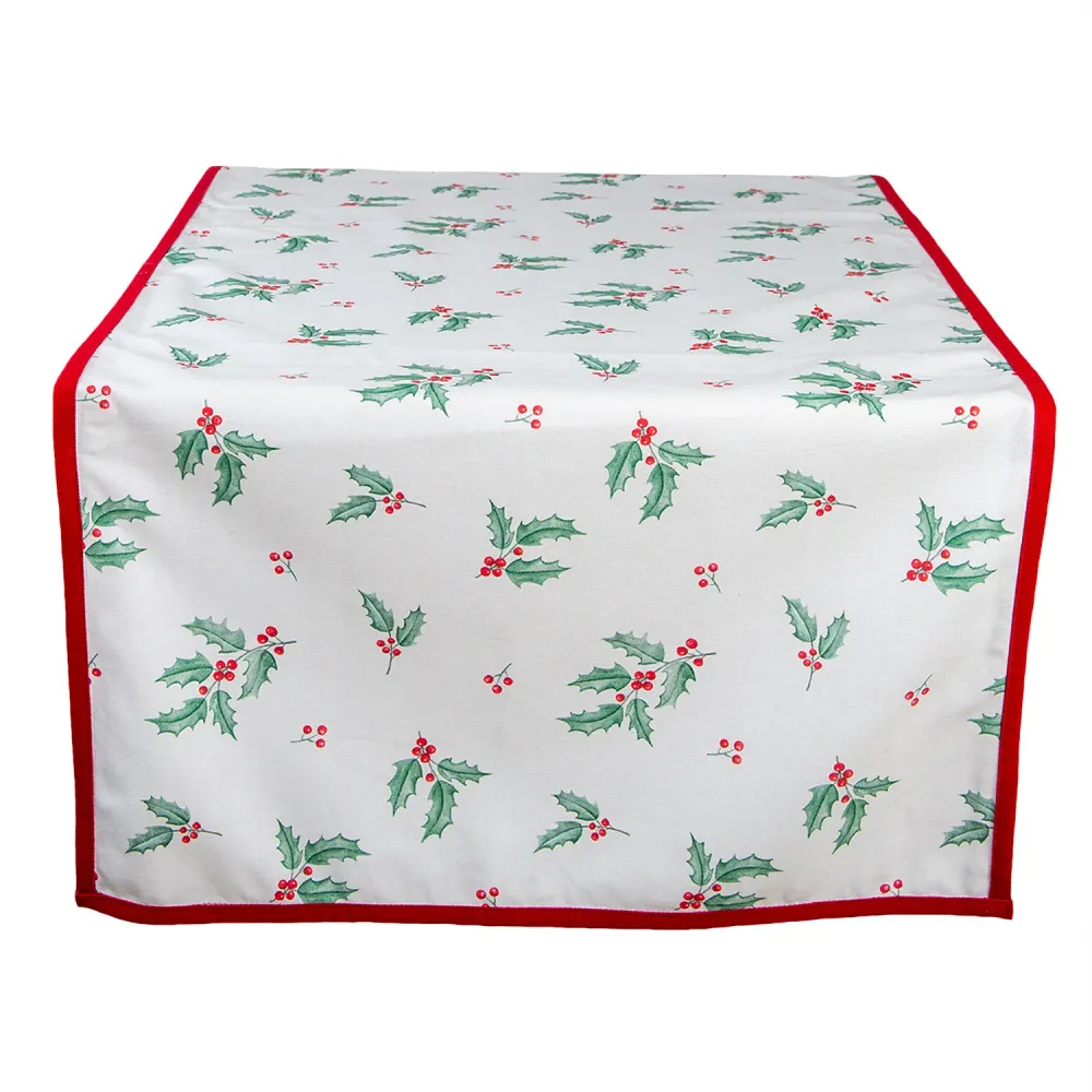 Karácsonyi pamut szarvasos, magyal mintás asztali futó, 50x140 cm Holly Christmas