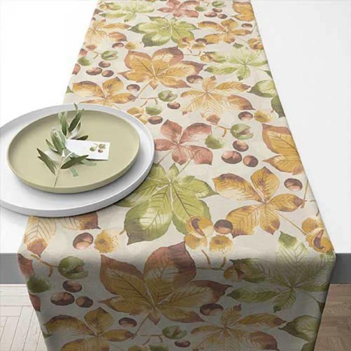 Őszi levél mintás asztali futó 40x150 cm 100% pamut Castanea