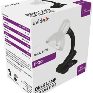 Avide Basic Asztali Lámpa Csíptethető Feher Max 6W ABDL-CLIP-W-60W