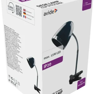 Avide Basic Asztali Lámpa Csíptethető Fekete E27 max.15W ABDL-CLIP-B-15W