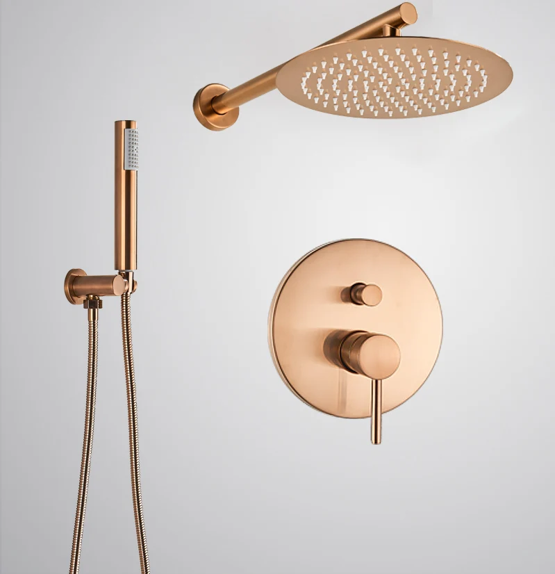 Rose Gold zuhanykészlet, kerek esőzuhannyal, 2 áramlási funkcióval, 25 cm,kód:1505