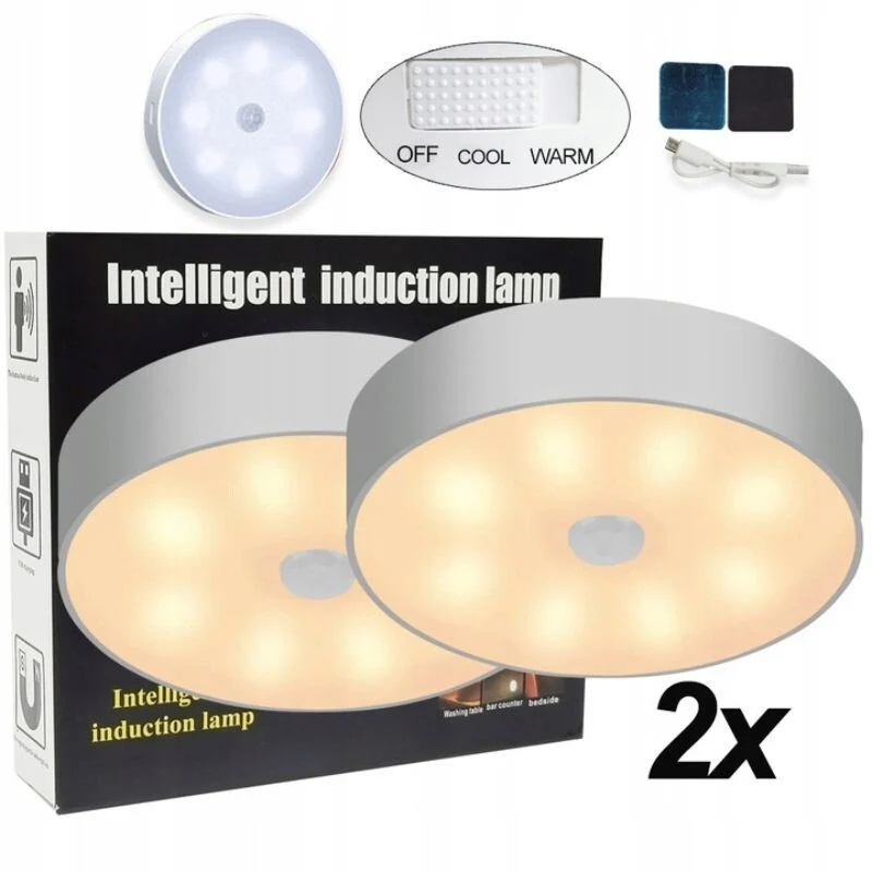 2 db 16 LED-es Mozgásérzékelős Éjszakai Lámpa – USB-s, Sárga Fényű