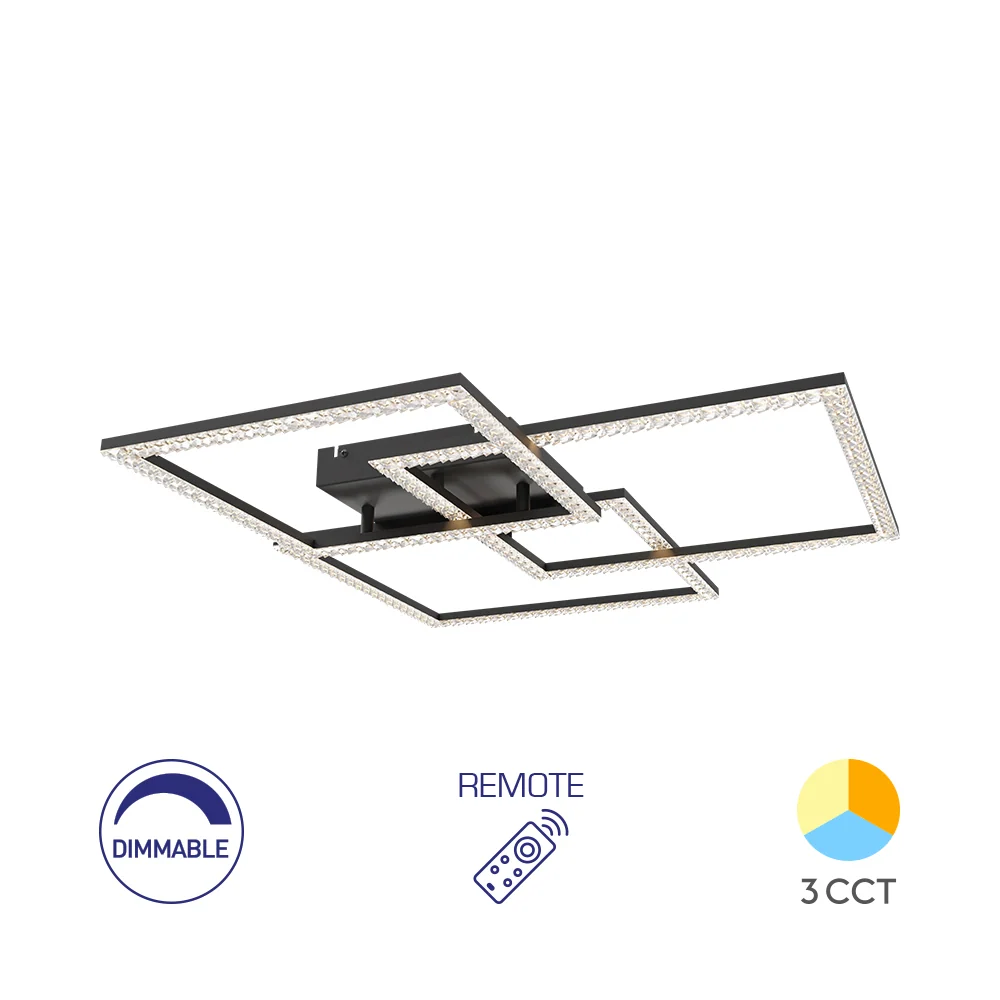 Braytron beltéri mennyezeti Fekete, Kristály hatás, Dimmerelhető,Távirányítható Led lámpa 80W 8800Lm 3IN1 220-240V BH17-04991