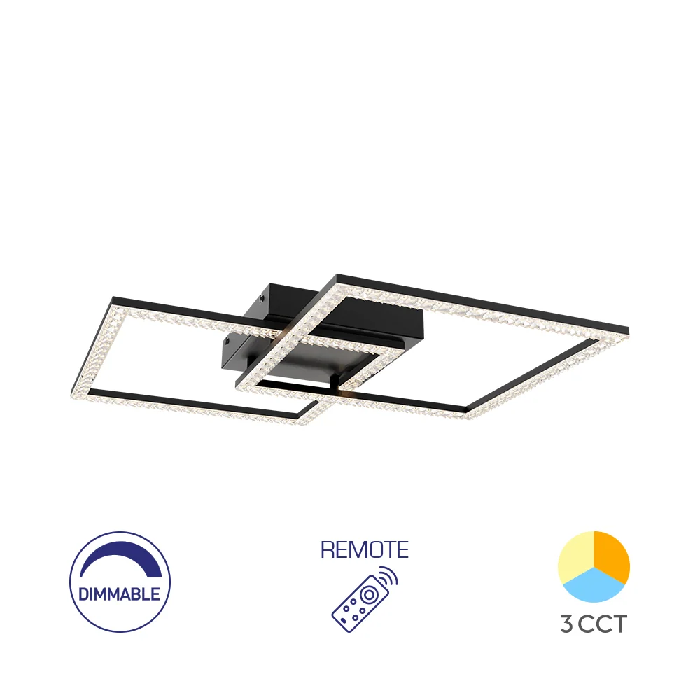 Braytron beltéri mennyezeti Fekete, Kristály hatás,Dimmerelhető,Távirányítható 3IN1 Led lámpa 55W 6050Lm IP20 220-240V BH1...