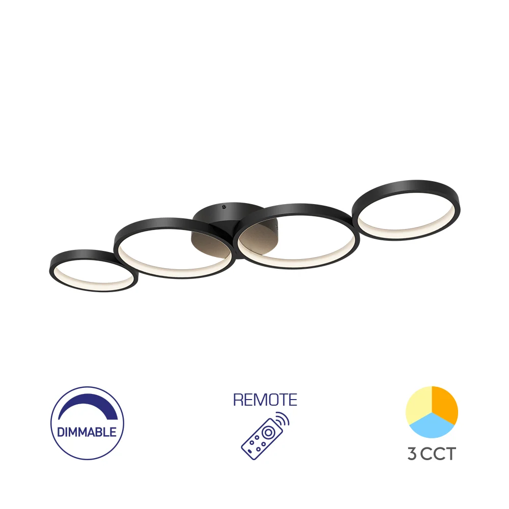 Braytron mennyezeti Led lámpa Fekete Dimmerelhető ,Távirányítható 3IN1 60W 6050Lm IP20 220-240V BH17-04091
