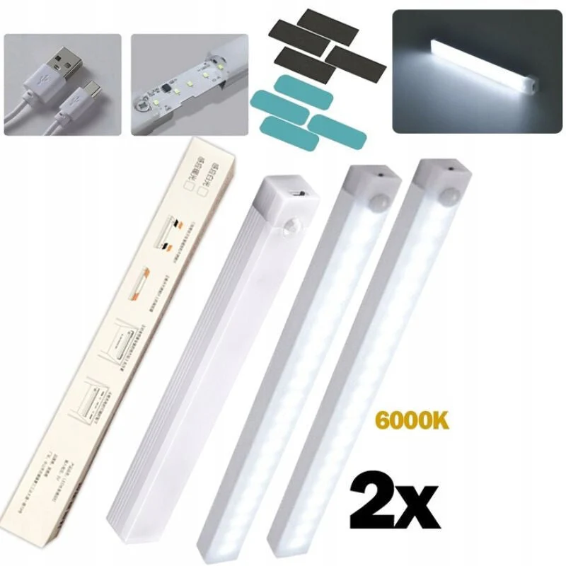 Ansal LED Mozgásérzékelős Fénycsík 2db – USB Tölthető Mágneses Szekrényvilágítás