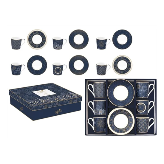 Porcelán eszpresszó kávés csésze + alj 6 személyes 100 ml dobozban Midnight