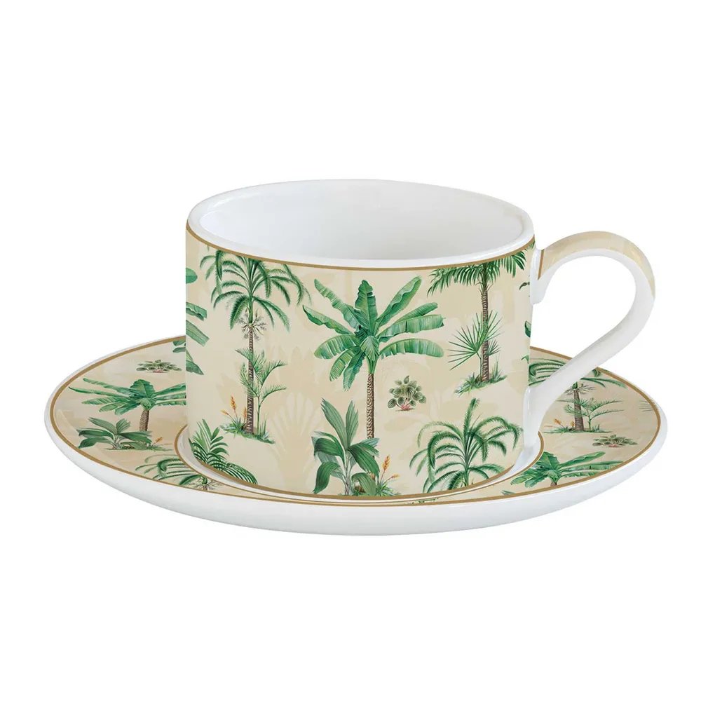 Porcelán pálmafás teás csésze aljjal 240 ml Oasis