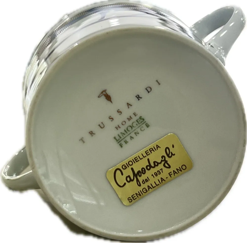 Trussardi 2 kávéscsészéből álló készlet cukortartóval Limoges porcelánból, platina kivitelben LEVRIERI_BLU
